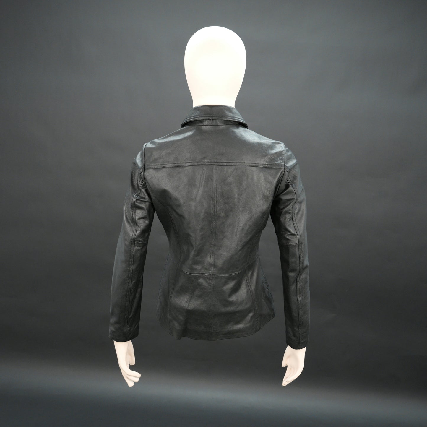 Women black slim fit leather biker jacket with zip closure and side pockets