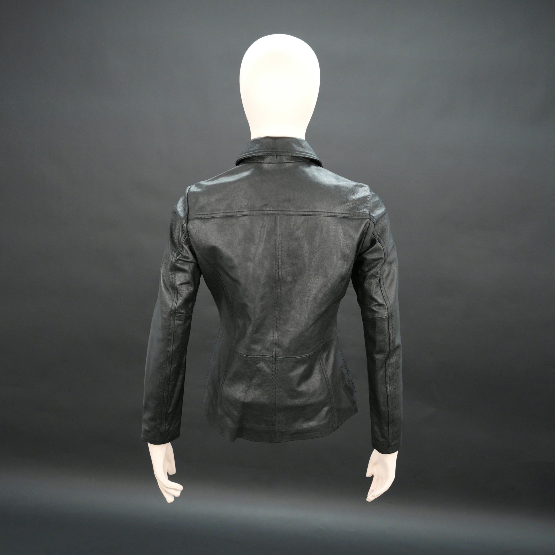 Women black slim fit leather biker jacket with zip closure and side pockets