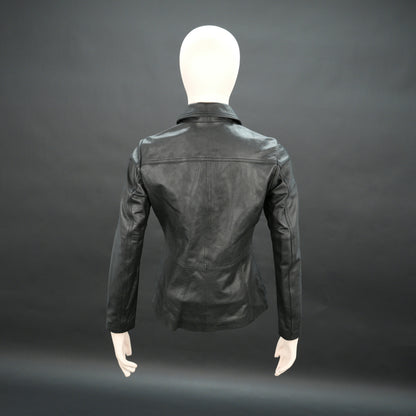 Women black slim fit leather biker jacket with zip closure and side pockets