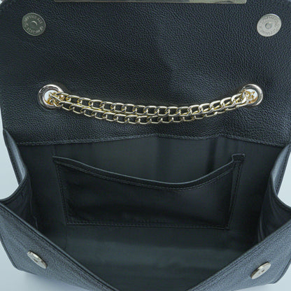 Classic black leather crossbody bag with long chain strap and two open pockets—stylish, durable, and perfect for both casual and formal occasions.