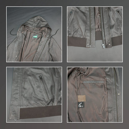 Women's Brown Leather Hooded Bomber Jacket - Zip-Up Moto Style
#Desiderio #LeatherJacket #BomberJacket #WomensFashion #MotoJacket