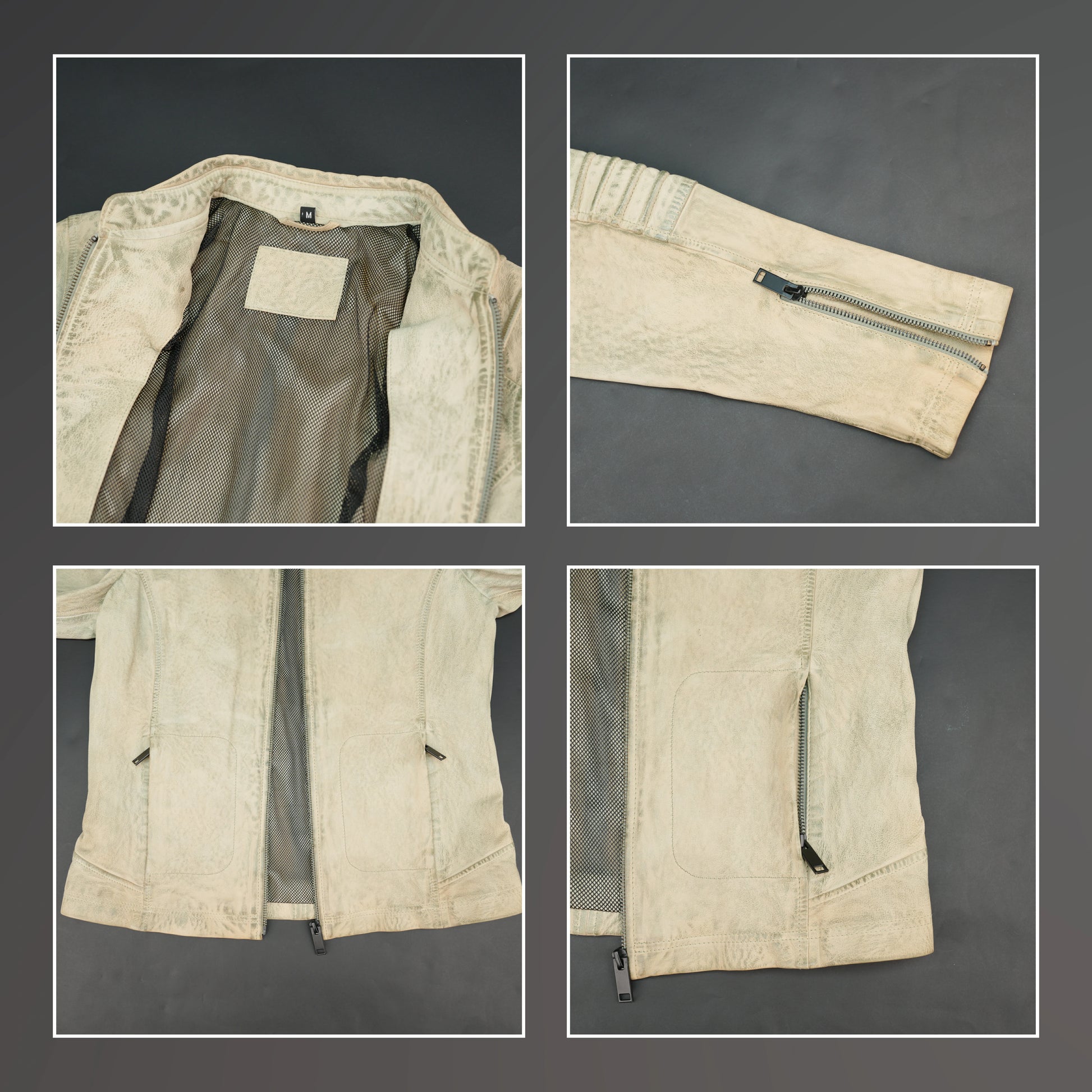 Women's Cream Off-White Leather Biker Jacket with Quilted Detailing
#Desiderio #LeatherJacket #BikerJacket #MotoJacket #WomensFashion