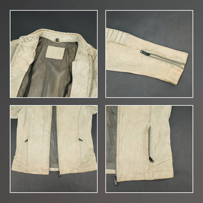 Women's Cream Off-White Leather Biker Jacket with Quilted Detailing
#Desiderio #LeatherJacket #BikerJacket #MotoJacket #WomensFashion