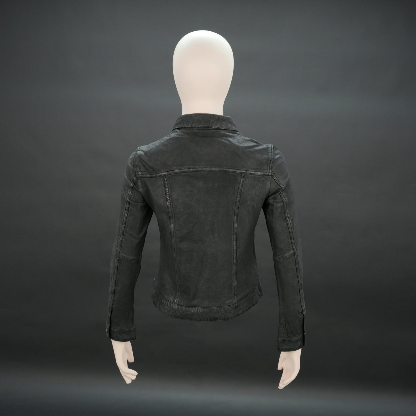 Women distressed black jacket with chest pockets and button closure
