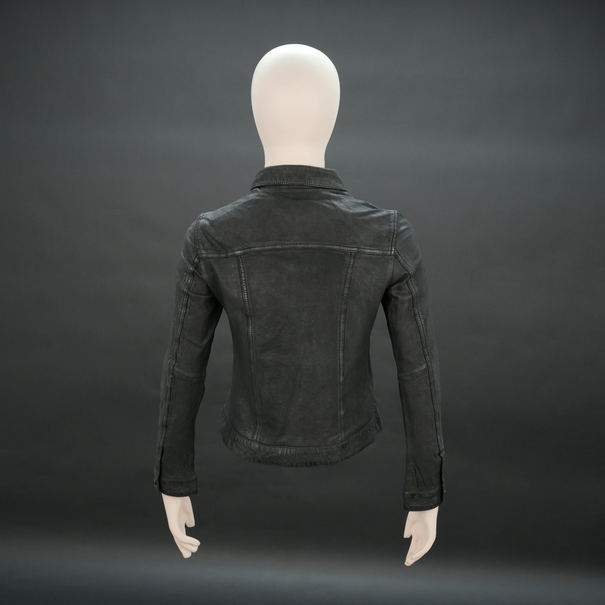 Women distressed black jacket with chest pockets and button closure