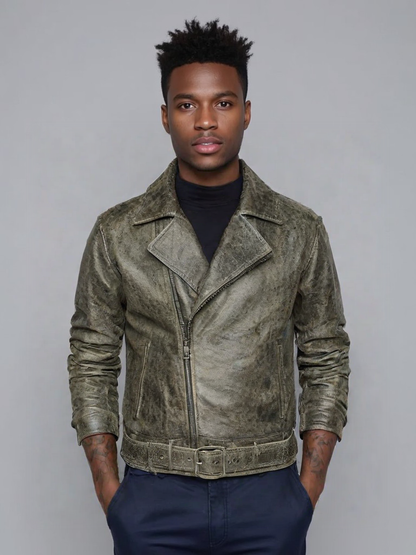 Black/grey Real Cow Leather Perfecto jacket with side zip closure, two functional pockets, and premium soft leather for versatile, stylish wear