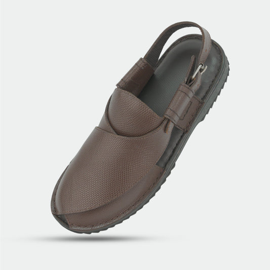 Brown PSW 03 Peshawari sandal made from 100% genuine leather, handmade with classic design and comfortable fit