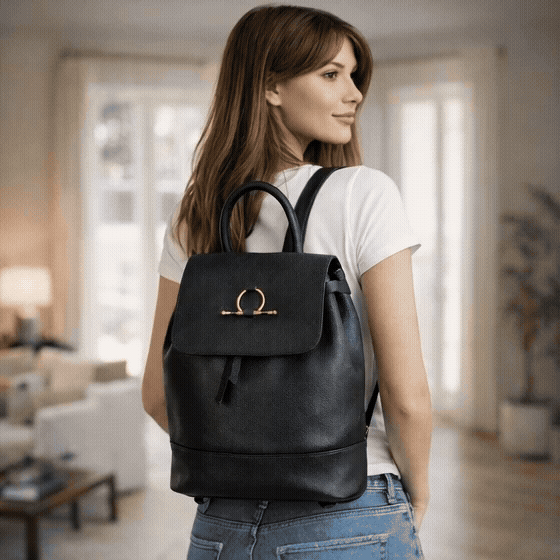 Black backpack with main compartment, inner zipper pocket, and comfortable shoulder straps for daily use