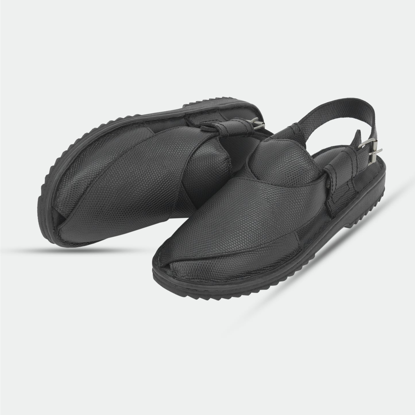 Peshawari sandals in 100% genuine leather, handmade for comfort and durability, featuring a classic black design—perfect for traditional wear or everyday use.