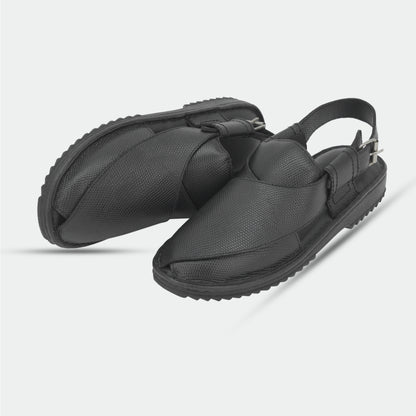 Peshawari sandals in 100% genuine leather, handmade for comfort and durability, featuring a classic black design—perfect for traditional wear or everyday use.