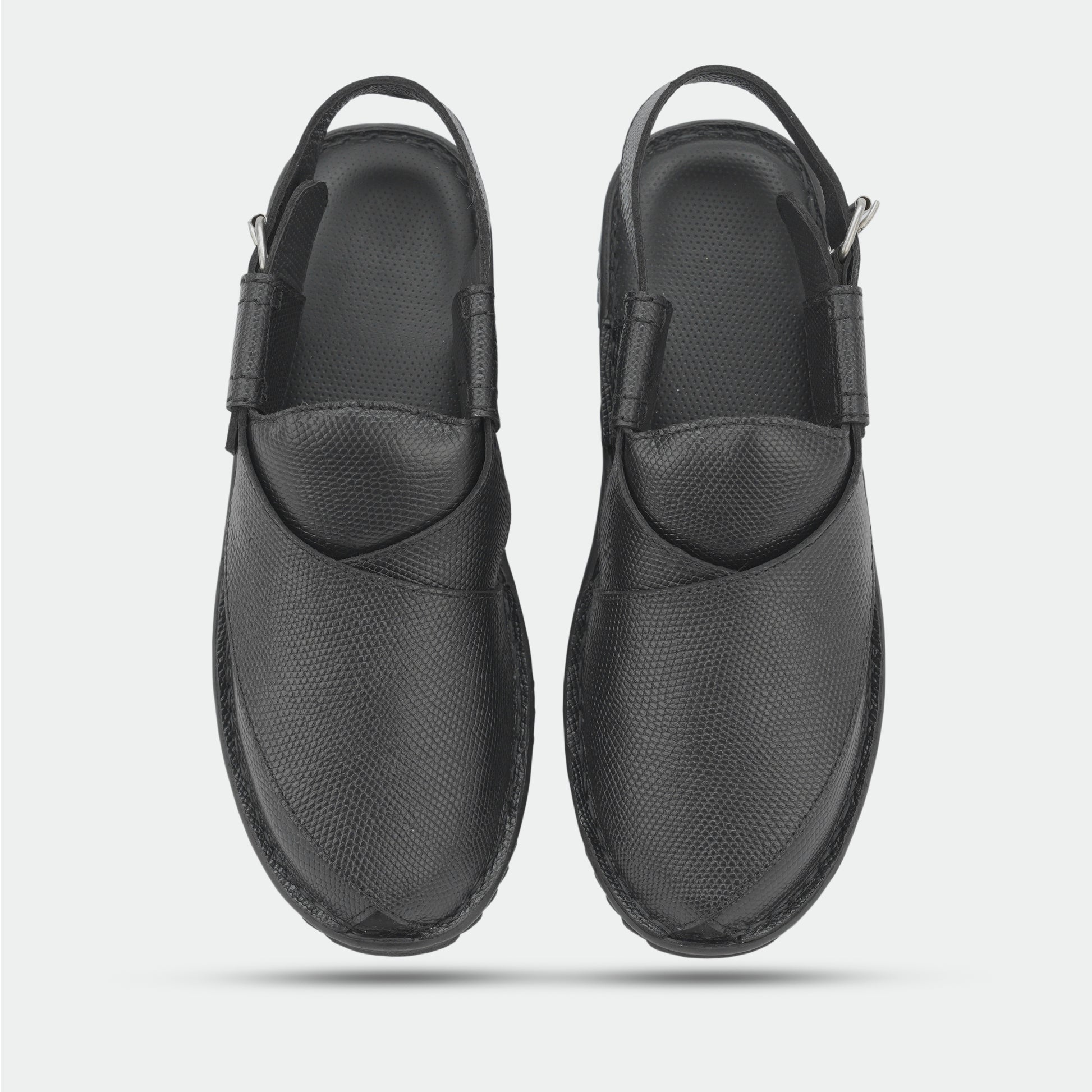 Peshawari sandals in 100% genuine leather, handmade for comfort and durability, featuring a classic black design—perfect for traditional wear or everyday use.