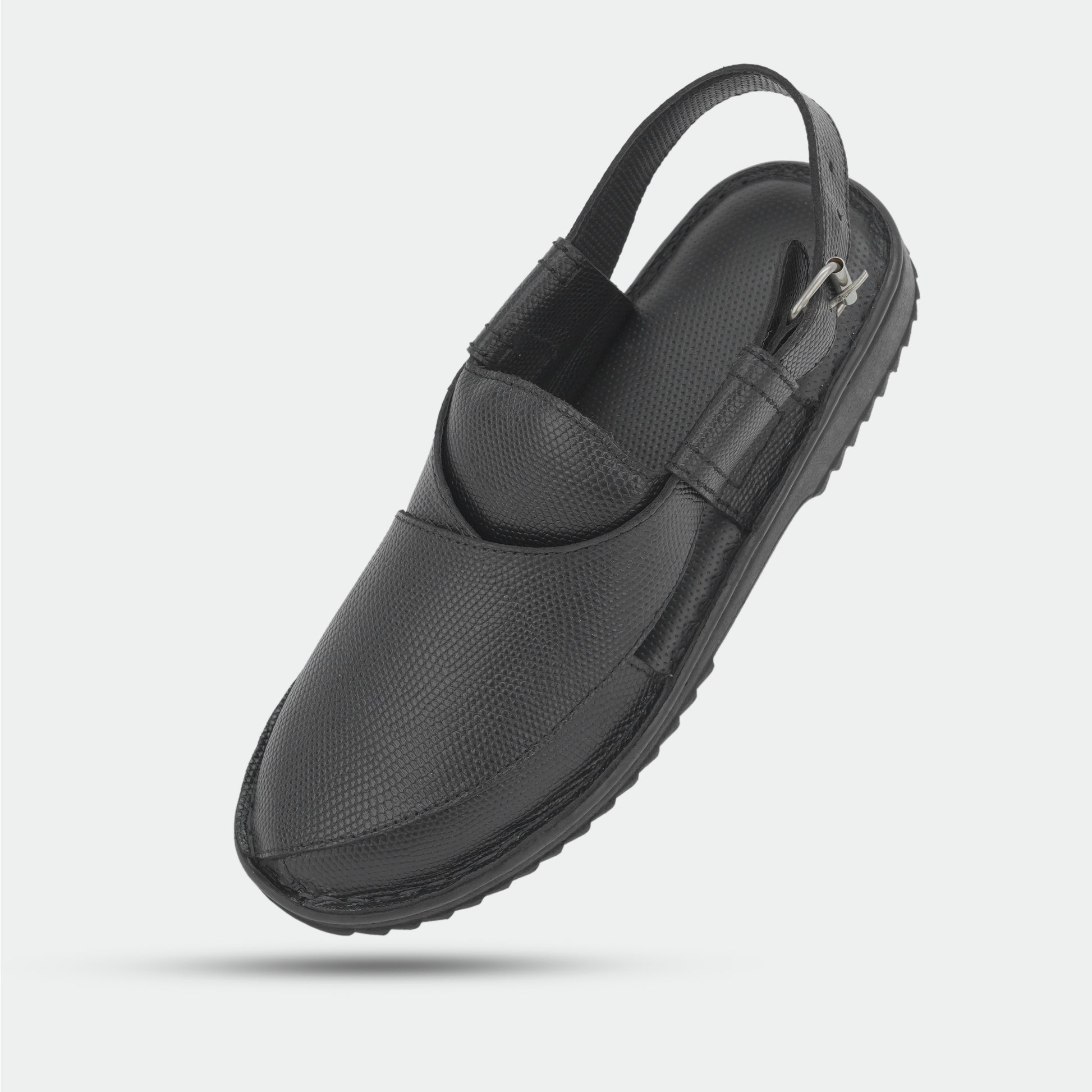 Peshawari sandals in 100% genuine leather, handmade for comfort and durability, featuring a classic black design—perfect for traditional wear or everyday use.