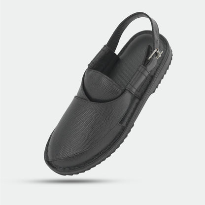 Peshawari sandals in 100% genuine leather, handmade for comfort and durability, featuring a classic black design—perfect for traditional wear or everyday use.