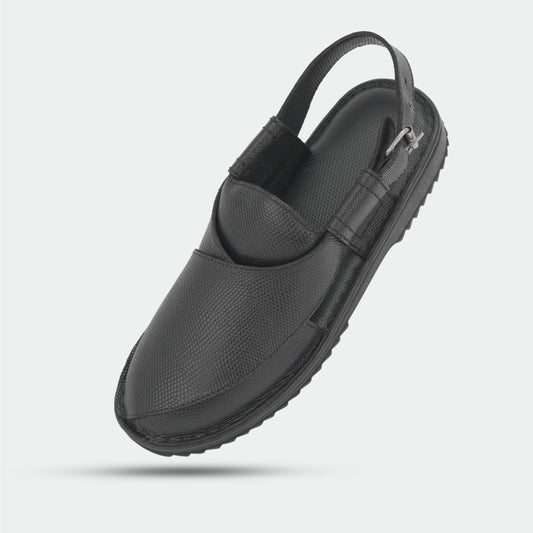 Peshawari sandals in 100% genuine leather, handmade for comfort and durability, featuring a classic black design—perfect for traditional wear or everyday use.