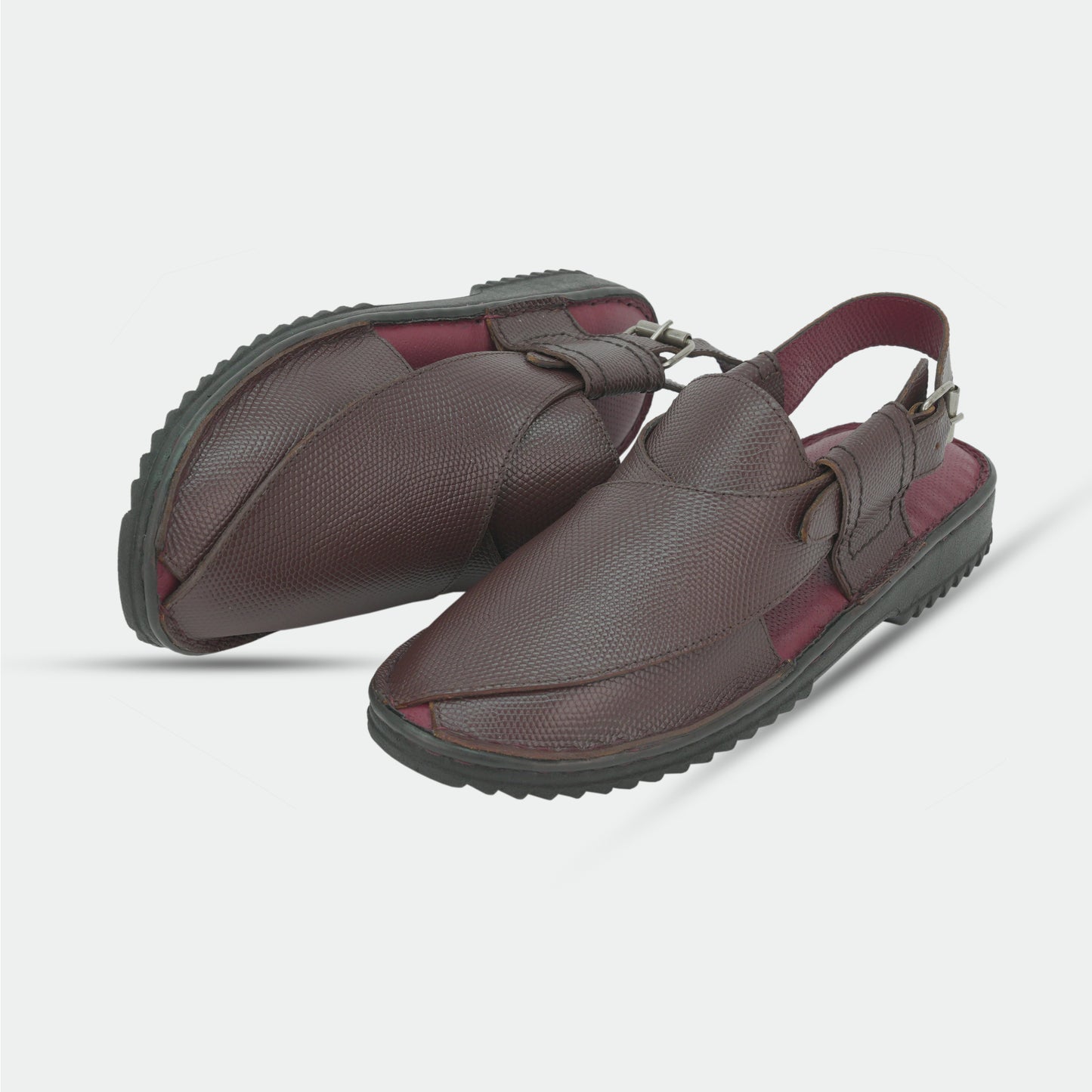 Maroon Peshawari sandals in 100% genuine leather, handmade for comfort and durability—classic, timeless design suitable for traditional wear or everyday use.