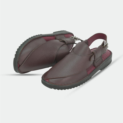 Maroon Peshawari sandals in 100% genuine leather, handmade for comfort and durability—classic, timeless design suitable for traditional wear or everyday use.