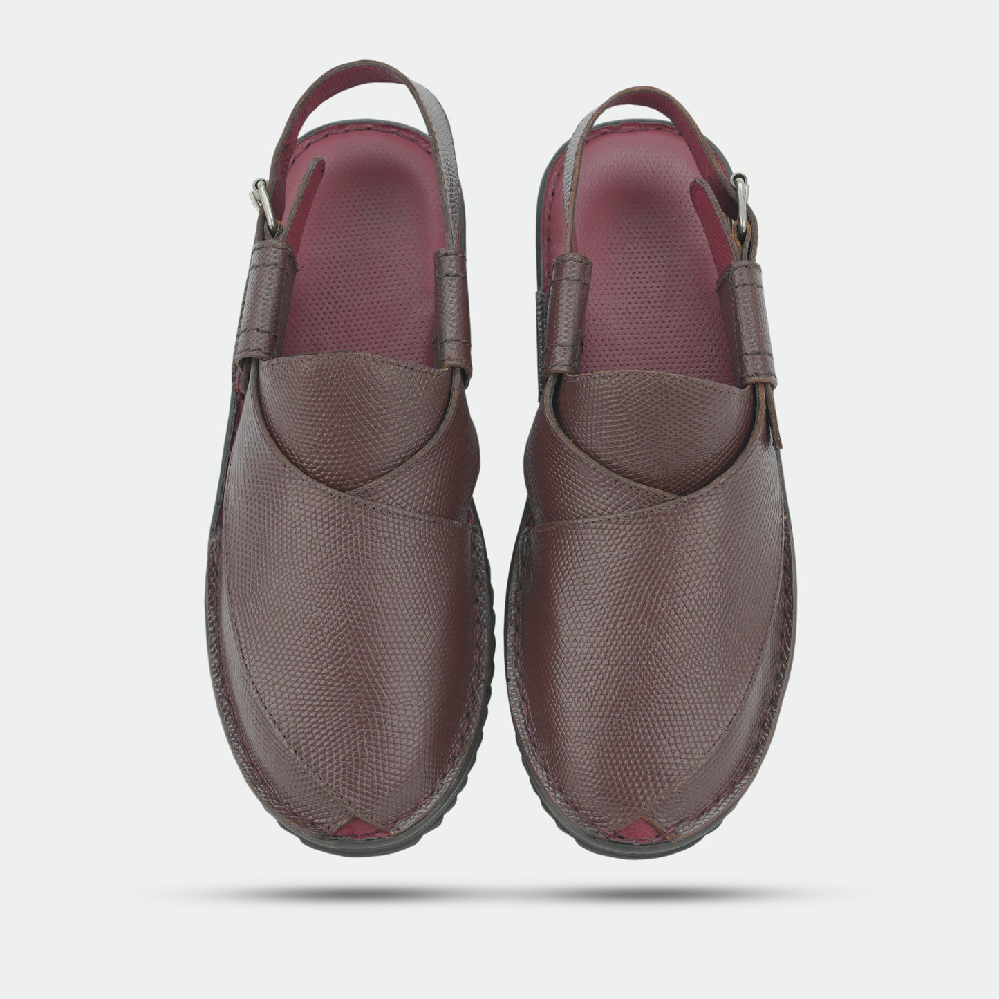 Maroon Peshawari sandals in 100% genuine leather, handmade for comfort and durability—classic, timeless design suitable for traditional wear or everyday use.