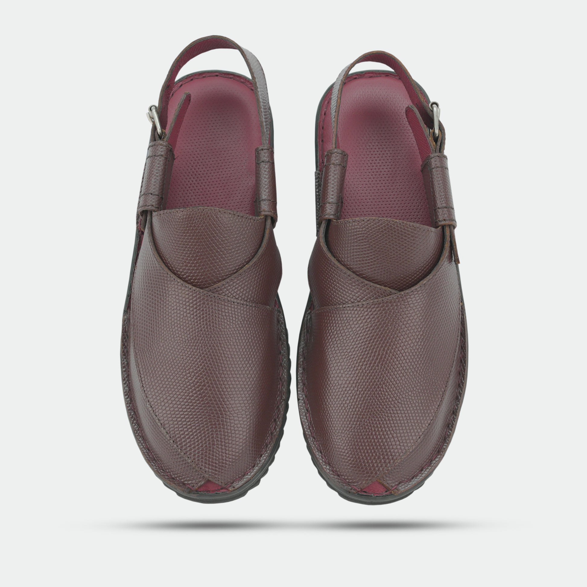 Maroon Peshawari sandals in 100% genuine leather, handmade for comfort and durability—classic, timeless design suitable for traditional wear or everyday use.