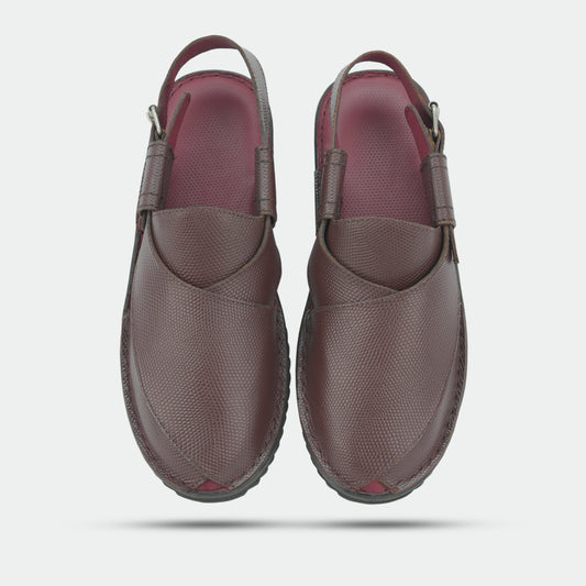 Maroon Peshawari sandals in 100% genuine leather, handmade for comfort and durability—classic, timeless design suitable for traditional wear or everyday use.