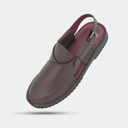 Maroon Peshawari sandals in 100% genuine leather, handmade for comfort and durability—classic, timeless design suitable for traditional wear or everyday use.