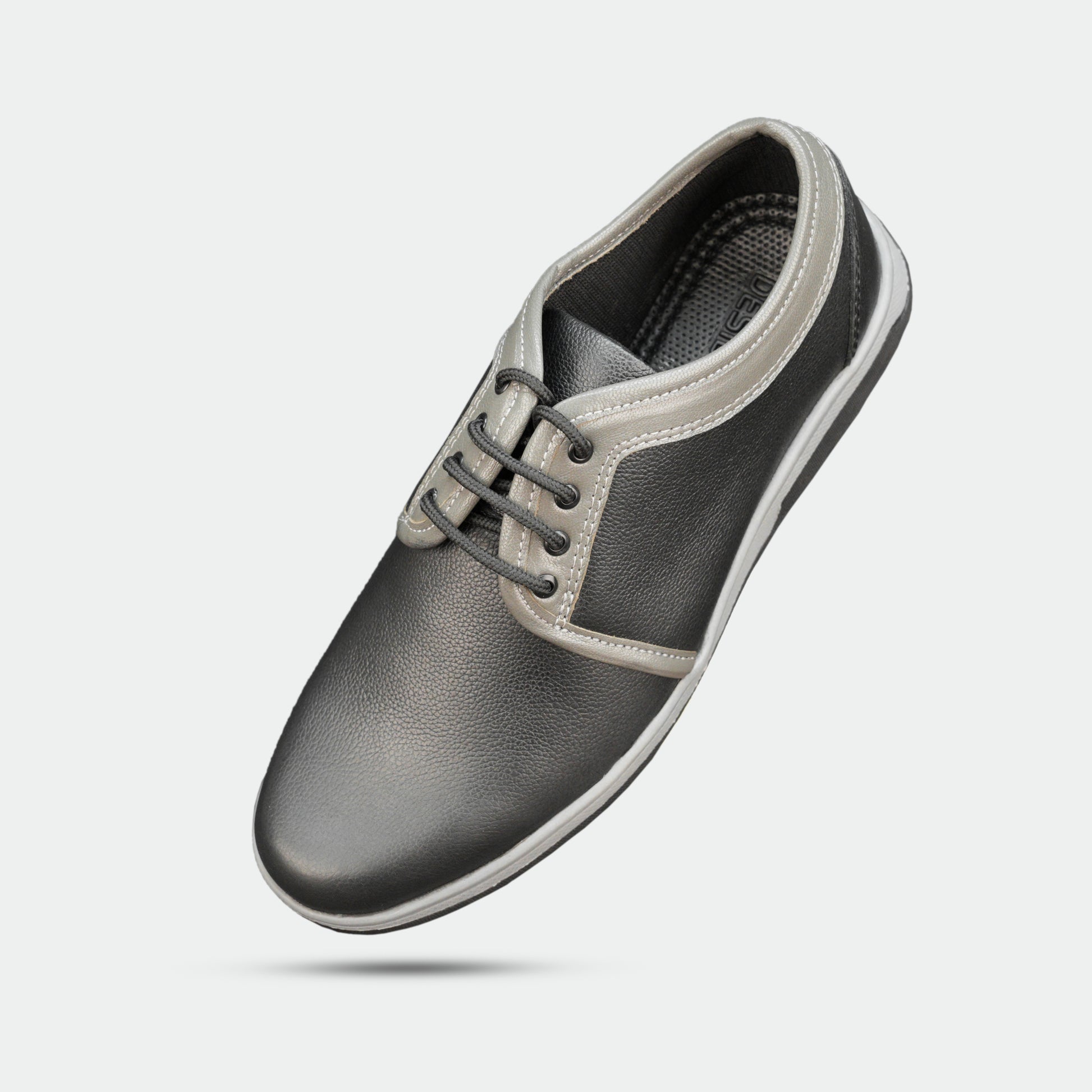 Black shoes crafted from premium Cow Chalsia leather with breathable mesh lining, supportive non-woven insole, and durable TPR sole—comfortable, reliable, and ideal for everyday casual wear and light outdoor use.