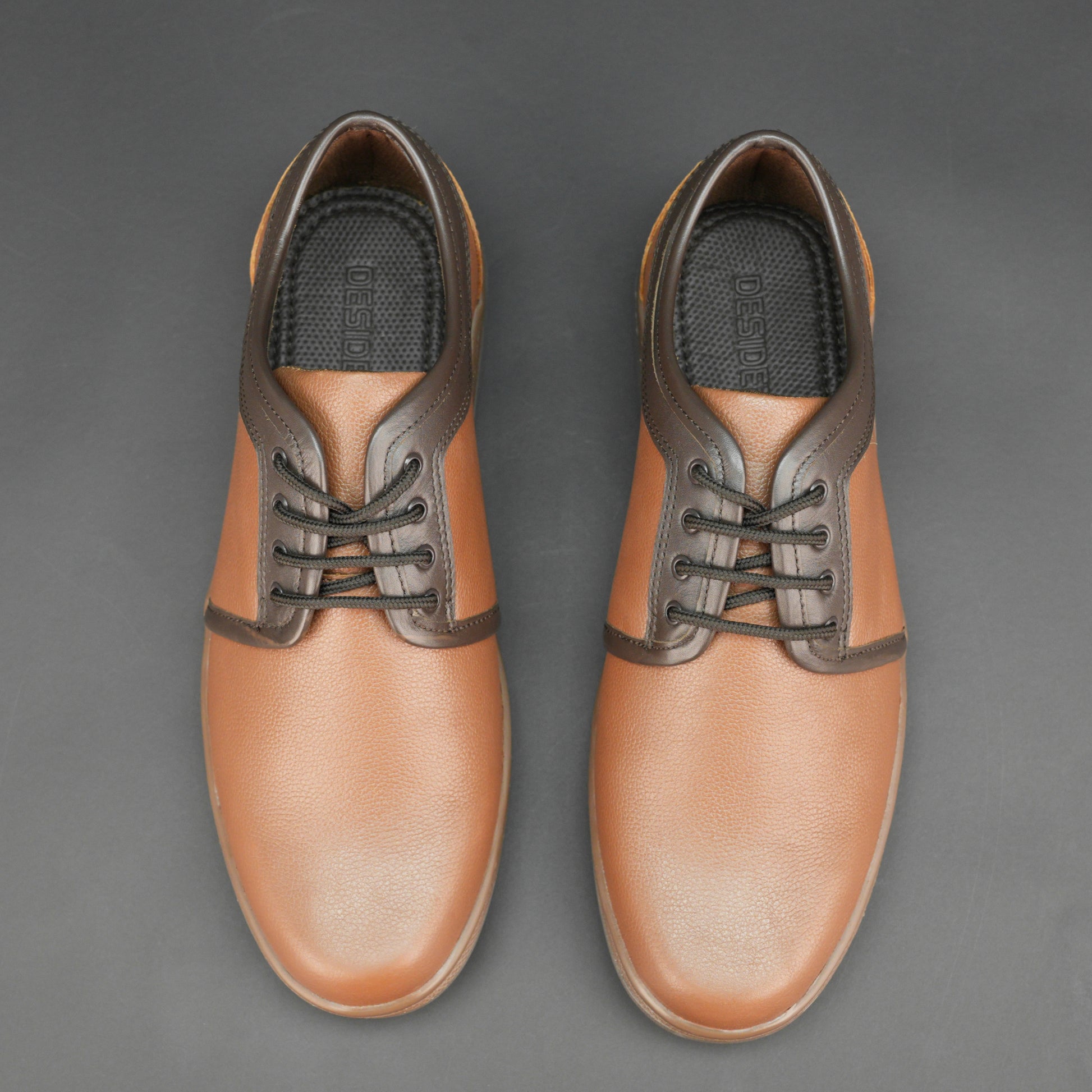 Tan shoes made from premium Cow Chalsia leather with breathable mesh lining, supportive non-woven insole, and durable TPR sole—comfortable, reliable, and perfect for everyday casual wear and light outdoor activities.