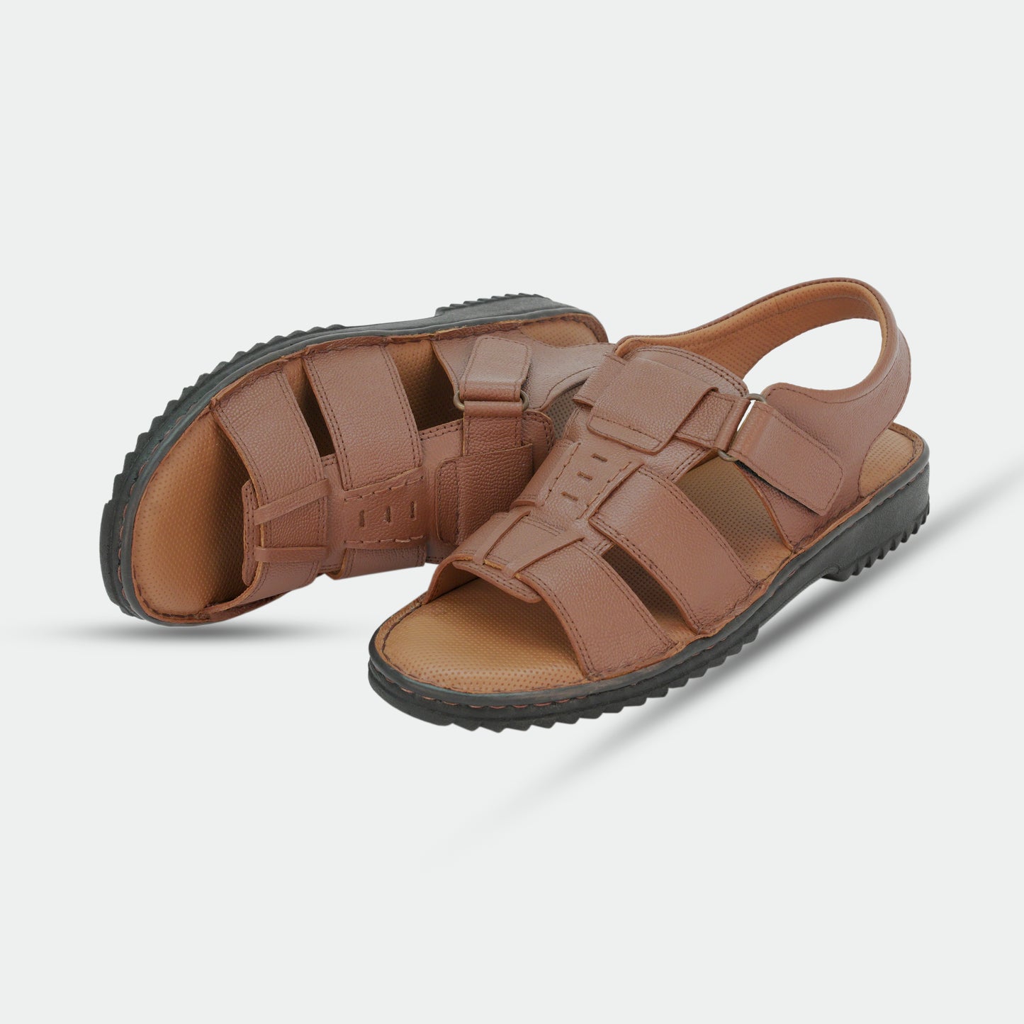 Tan sandals in 100% genuine leather, handmade for comfort and durability—classic, timeless design suitable for traditional wear or everyday use.