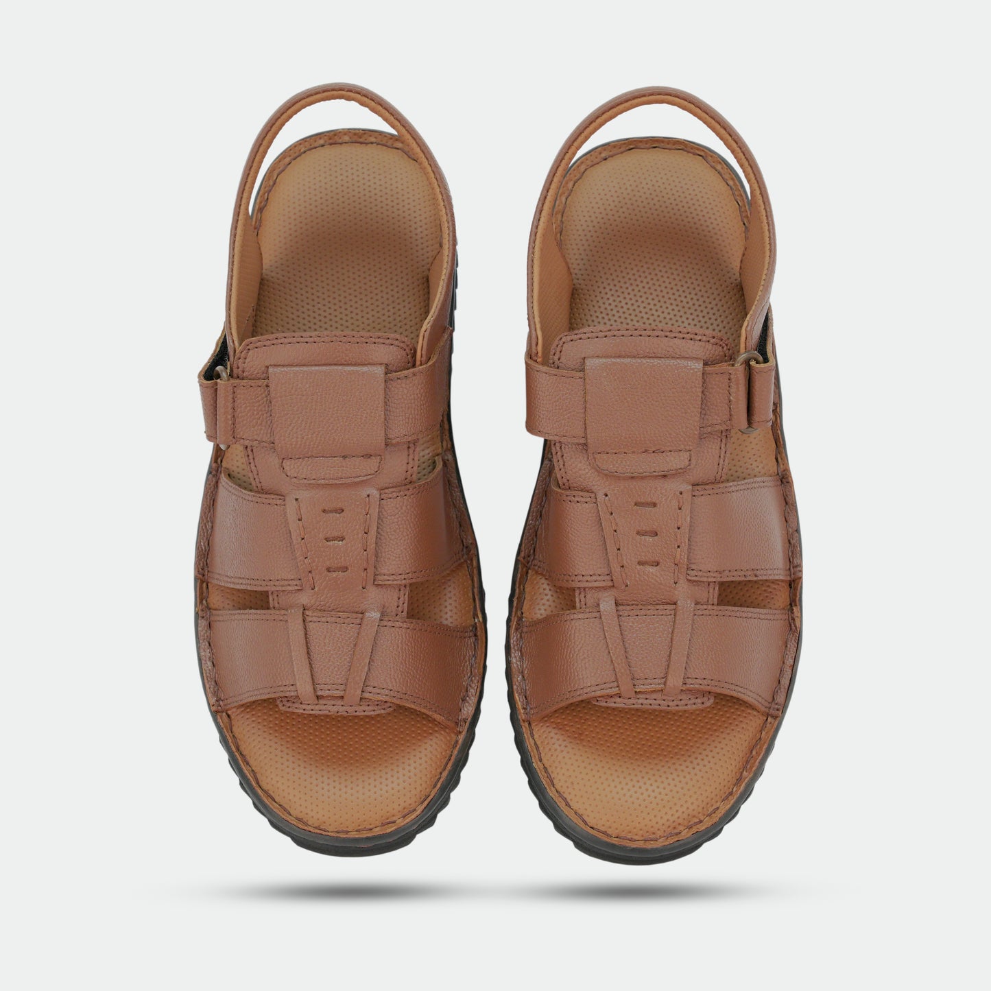 Tan sandals in 100% genuine leather, handmade for comfort and durability—classic, timeless design suitable for traditional wear or everyday use.