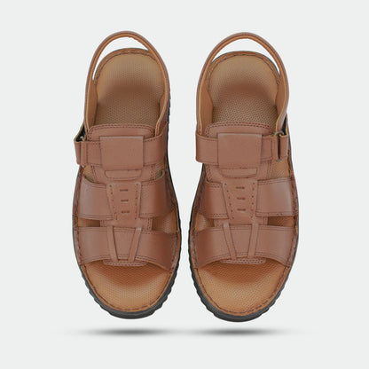 Tan sandals in 100% genuine leather, handmade for comfort and durability—classic, timeless design suitable for traditional wear or everyday use.