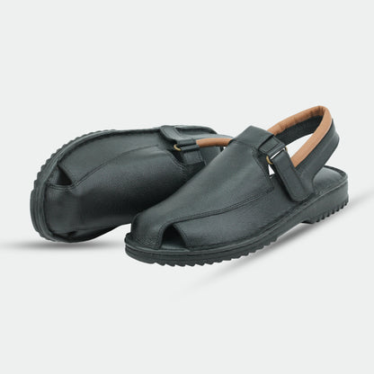 Black DS-SENGAL Peshawari sandal made from 100% genuine leather, handmade for classic style and everyday comfort