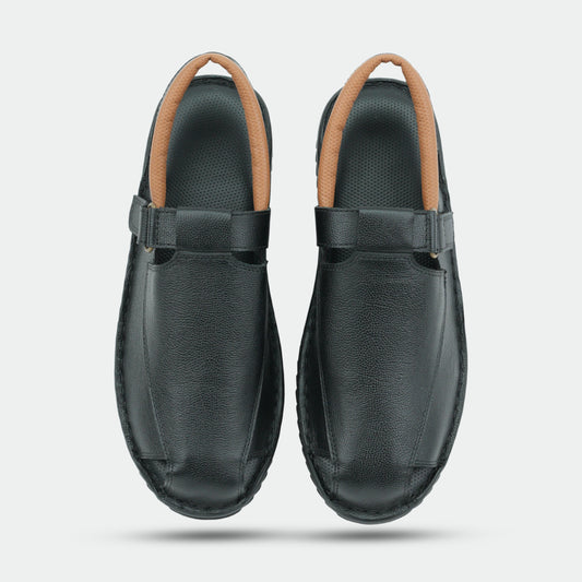 Black DS-SENGAL Peshawari sandal made from 100% genuine leather, handmade for classic style and everyday comfort