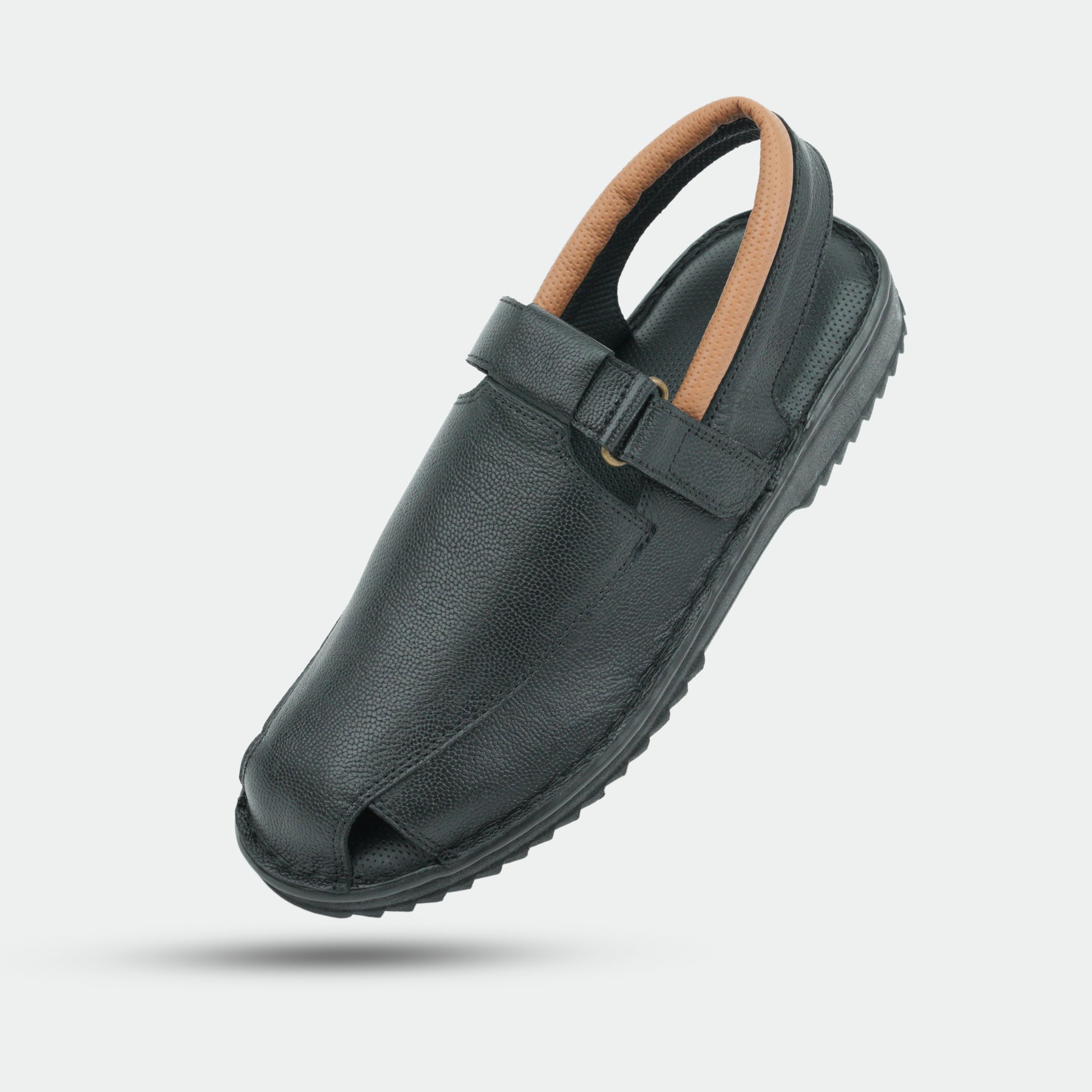 Black DS-SENGAL Peshawari sandal made from 100% genuine leather, handmade for classic style and everyday comfort