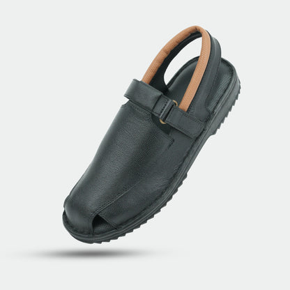 Black DS-SENGAL Peshawari sandal made from 100% genuine leather, handmade for classic style and everyday comfort