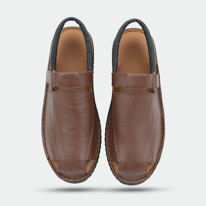 Tan DS-SENGAL Peshawari sandal crafted from genuine leather with a traditional, handcrafted design for versatile use