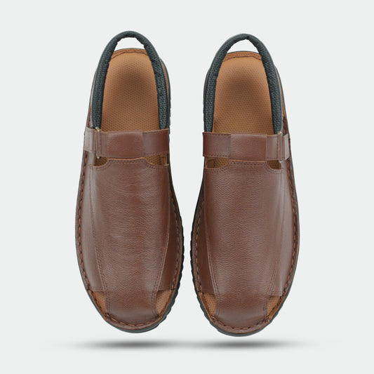 Tan DS-SENGAL Peshawari sandal crafted from genuine leather with a traditional, handcrafted design for versatile use